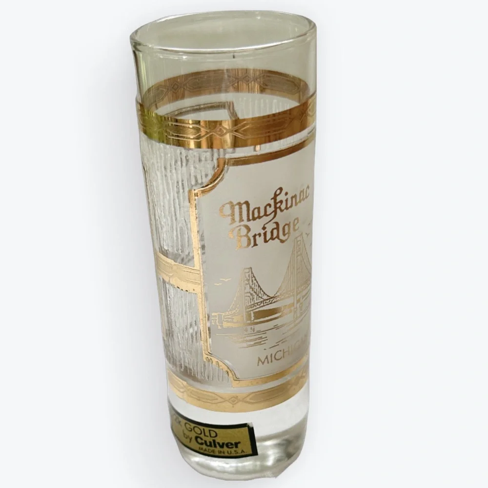 22k Gold Trim Culver Icicles Tall Mackinac Bridge Michigan Souvenir Shot Glass